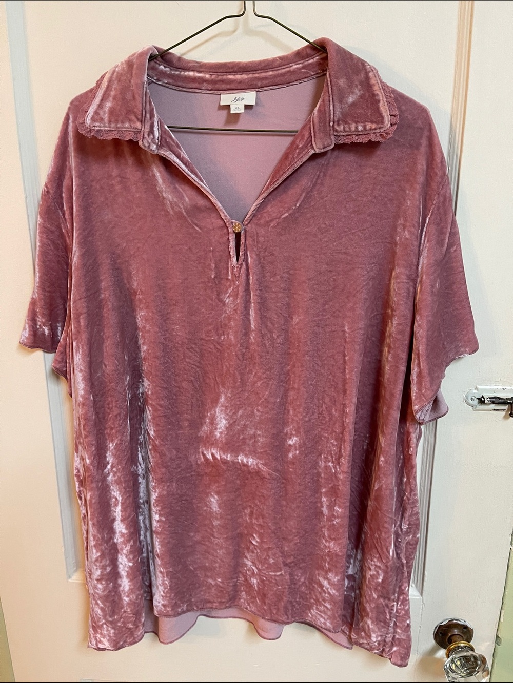 J. Jill Velvet Short-Sleeve Polo Top - Rose